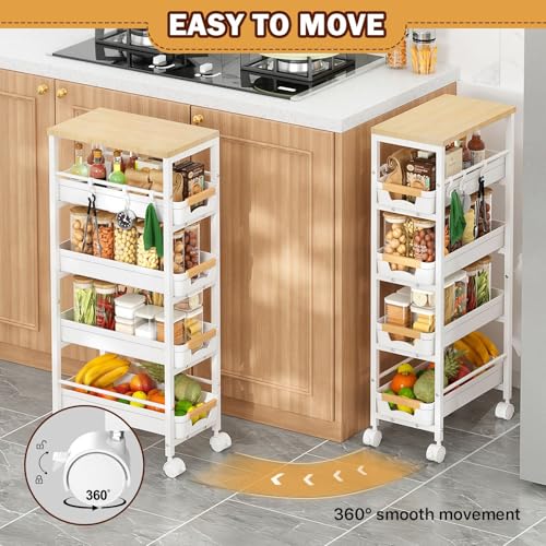 Image of SUNALLY Slim Storage Cart with Wheels, Narrow Kitchen Rolling Cart, White
