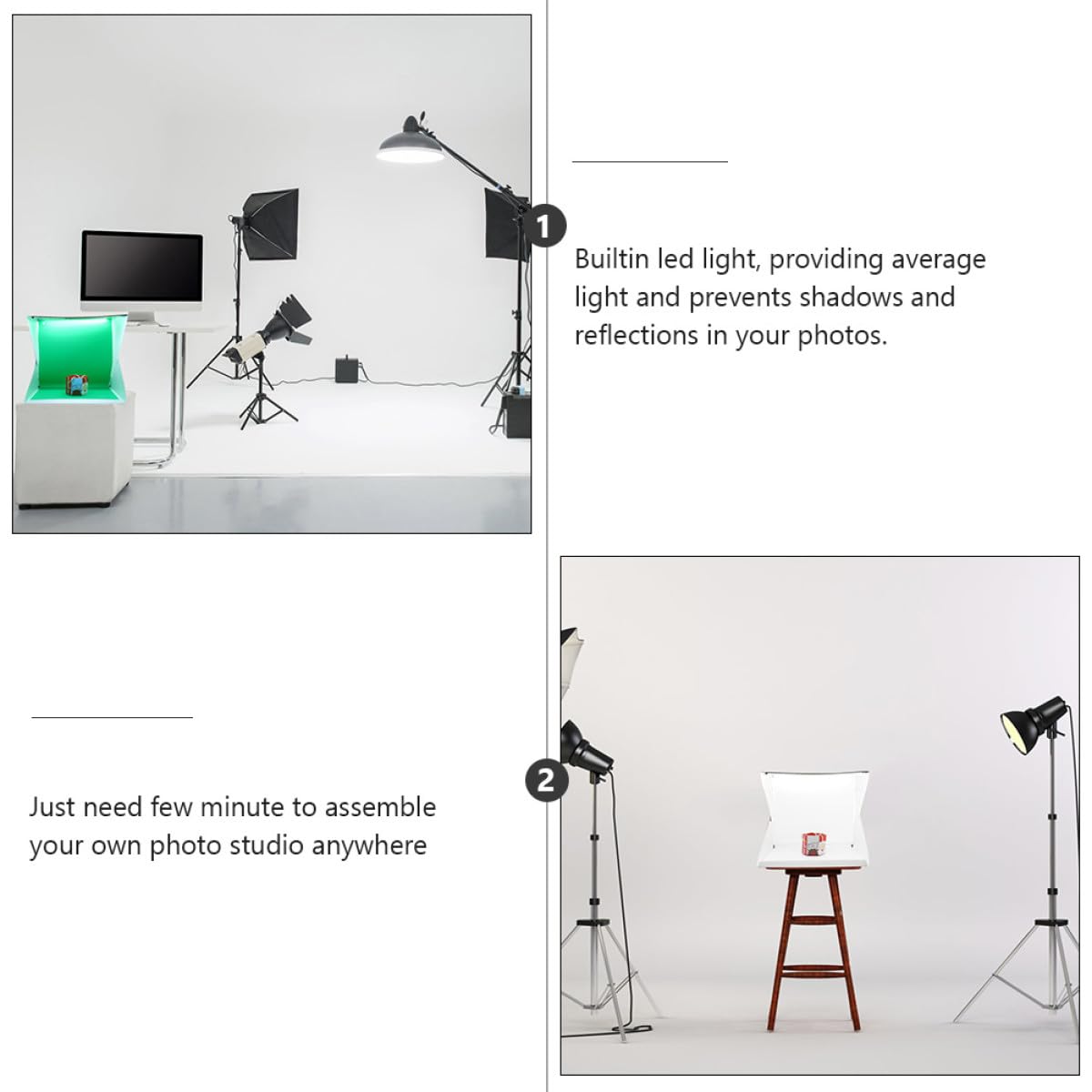 Mini Boîte Photo Portable 40cm LED Réglable, Tente D'éclairage Cube en PVC et Polyester, Fond de Photo Blanc Anti-Reflets pour Petits Produits