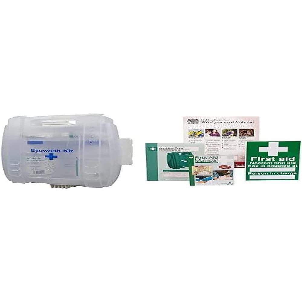 Safety First Aid Group E459T Eye Wash Kit Wall Mounted with 2 x 500 ml Bottles with HSE Compliance Supersize Kit, Bundle