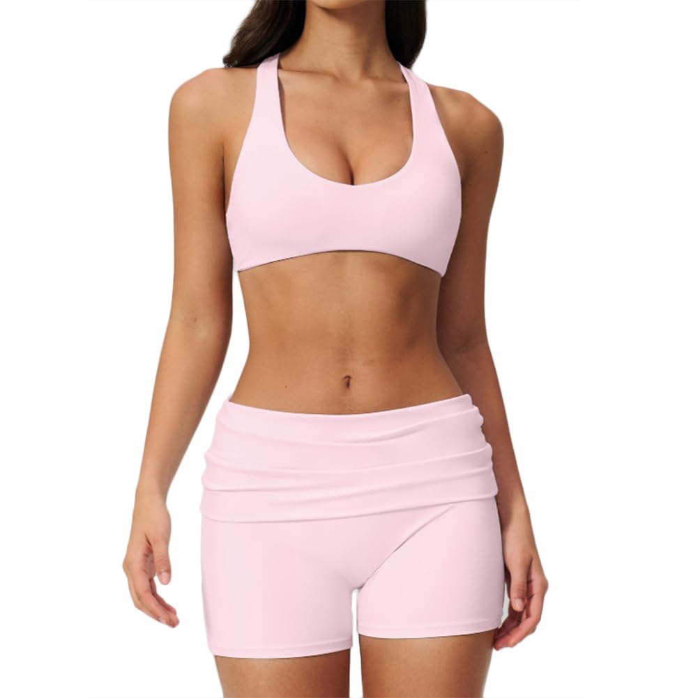 JPXJGT Women's Sports Set, Breathable Quick-Dry, Gym Yoga Workout Two-Piece Fitness Yoga Set(Size:S,Color:Pink)