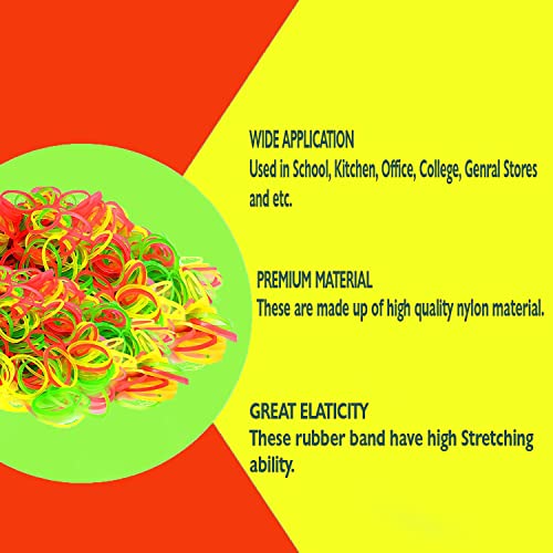 Image of GLUN Elastic Bands 0.5 Inches Fluorescent Color Rubber Band for School, Home and Office use High-Quality, Durable and Bright Pack 100 Grams