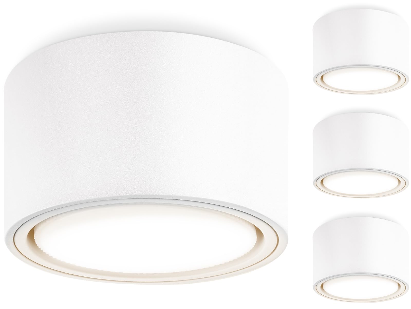 GeyouLux Lot de 4 Plafonnier Blanc IP44 en Saillie, Spot Led GX53 Remplaçable 6W 680LM 4000K Lumière Naturelle, Aluminium Ø95x55mm pour Cuisine Chambre Salon
