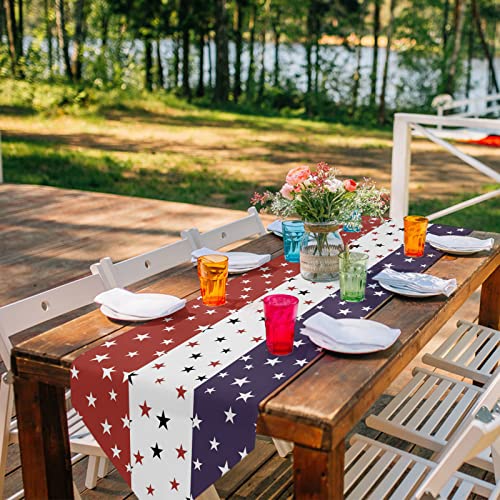 4Th Of July Linen Burlap Table Runner Star Dresser Scarves, Patriotic American Flag Independence Day Table Runners For Dinner Holiday Party,Memorial Events,Kitchen Decor Red White Blue Stars 16X72In #TOP2
