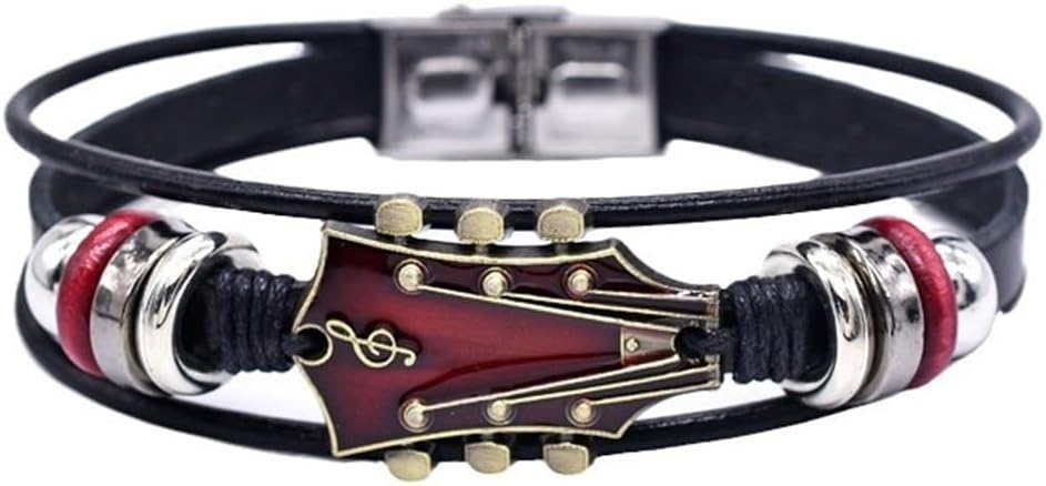 Punk Guitar Leather Bracelet Multilayer Wristbands Guitar Cuff Bracelet Music Enthusiast Gift for Men Women