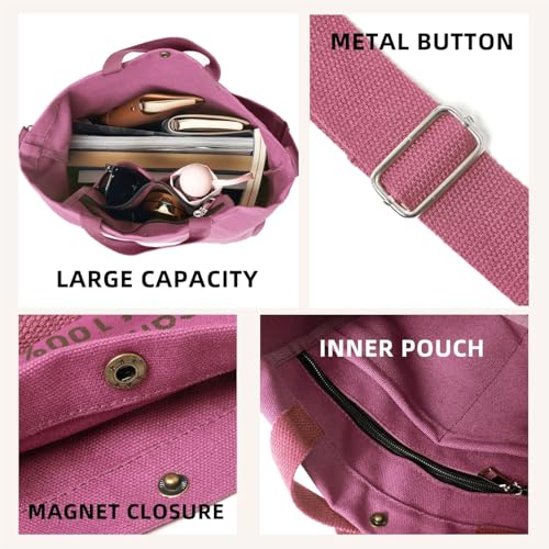 Image of Canvas Tote Bag For Women inside out bag Crossbody Handbag with Adjustable Strap and Coin Purse for Work,Travel,Grocery
