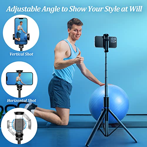 Foxola 61" Phone Tripod & Selfie Stick, Extendable All In One Cell Phone Tripod Stand With Wireless Remote, Portable Tripod For 4.5''-9'' Iphone Android Phone In Selfies/Live Stream/Record/Vlog, Black #TOP6