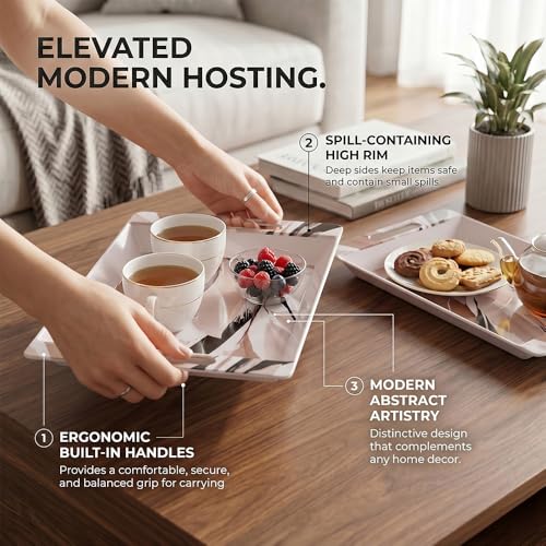 Image of U.P.C Serving Tray Set of 2 / Tray Set for Serving Premium Printed Tray for Serving /Multi-Use Serving Plate (Small, Medium)