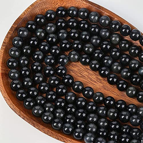 Image of 51pcs Natural Beads Round Gemstone Beads Obsidian Loose Beads for Jewelry Making 8 MM || Feng Shui || Gemstone || Reiki || Healing || ओब्सीडियन
