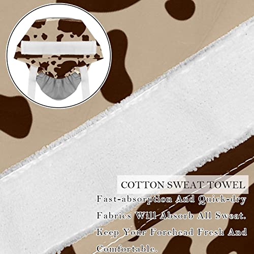 Image of 2 PCS Bouffant Cap with Button Ponytail Pouch Working Cap Sweatband Adjustable Surgical Cap Black and White Cow