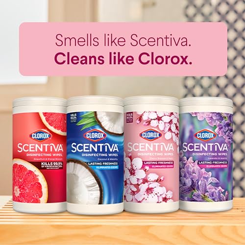 CLOROX Scentiva Disinfecting Wipes Bundle, Coconut and Waterlily, Grapefruit and Orange Blossom, Lavender and Jasmine, Cherry Blossom and Peach, 75 Count Each (Package May Vary - Image 5