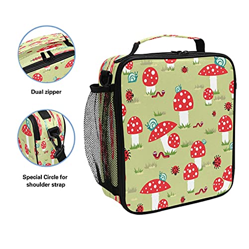 HMZXZ Lancheira com cogumelo joaninha, caracóis, para mulheres, adolescentes e meninas, lancheira té