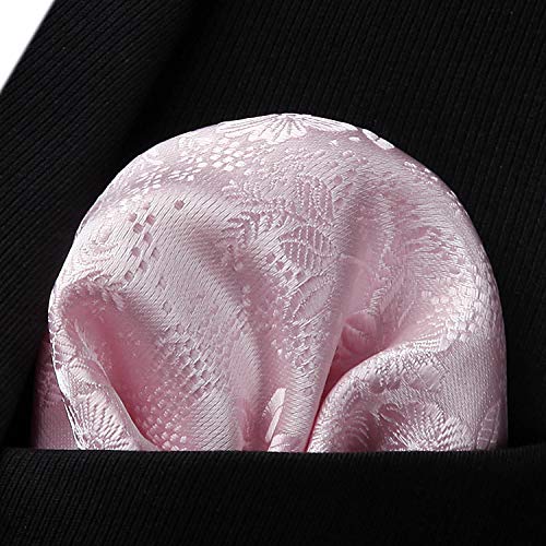 Image of HISDERN Men Floral Ties Woven Classic 3.4 inch Necktie Set Formal Tie Pocket Square for Wedding with Handkerchief Gift Box