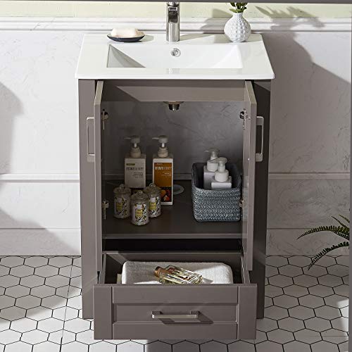 ENGELCH Modern Small Bathroom Vanity, 24 Inch 2 Doors Grey Bathroom Cabinet Set with Sink Combo, Wood Storage Cabinet with Single Hole Undermount Ceramic Sink