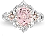 Oval Cut Simulated Morganite & Diamond 925 Sterling Silver Diamond Engagement Wedding Ring for Women's In 14K Two-Tone Gold Over (9.5)