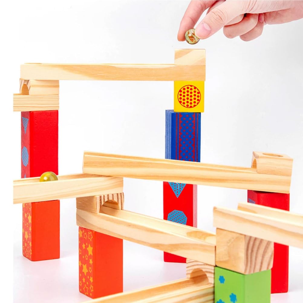 Ensemble Blocs Construction Bois Montessori avec Parcours Billes