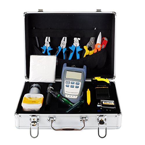 Zoostliss FTTH Fiber Optic Tool Kit with Optical Power Meter -70 to +10dbm and Visual Fault Locator and Cable Cutter Stripper FC-6S Fiber Cleaver 5M Tape Screw Driver