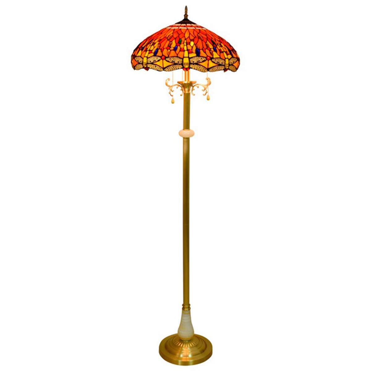 GDLightTiffany Style Dragonfly Floor Lamp with 18 Inch Stained Glass Lampshade Vintage Mediterranean Copper Jade Reading Standing Lamp for Living Room Bedroom