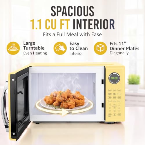 Image of Nostalgia Modern Retro Compact Countertop Microwave Oven - 1.1 Cu. Ft. - 1000-Watts with LED Digital Display - Child Lock - Easy Clean Interior - Yellow