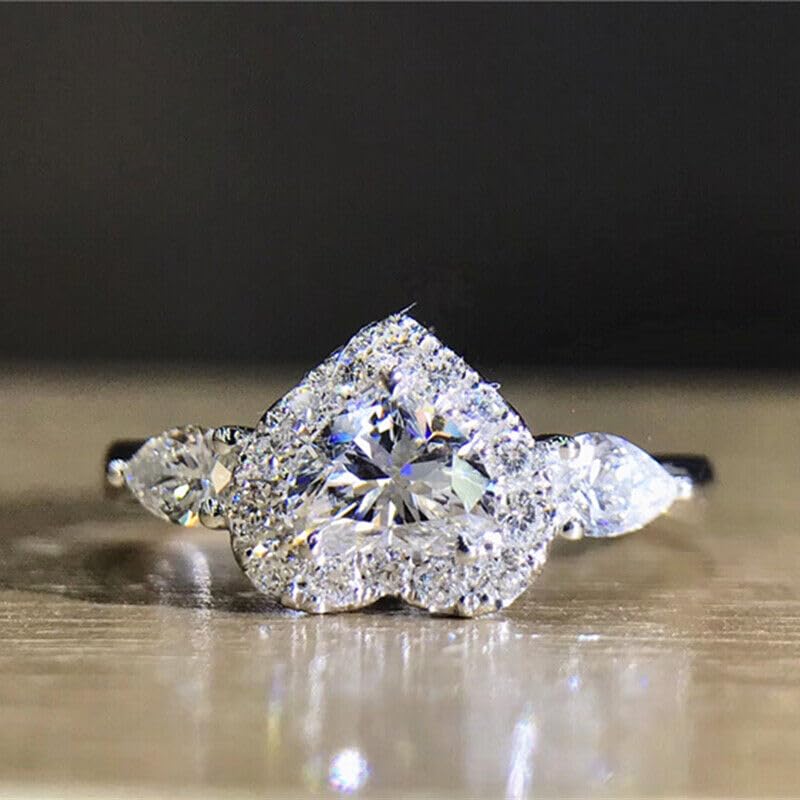 SANTOSH-ENTERPRISES 2.50Ct Heart Cut Lab Created White Diamond Halo Heart Shape Woman's Engagement Ring 14K White Gold Finish4