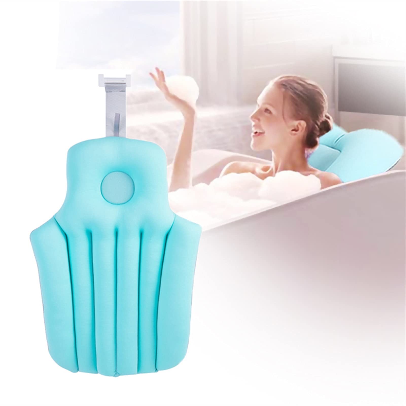 Poduszka łazienkowa do wanny, ergonomiczna poduszka do wanny spa, mata do wanny z hydromasażem, podkładka na materac świetne wsparcie dla dorosłych, poduszka do wanny na całe ciało, miękka i szybkoschnąca (kolor: niebieski, rozmiar: krótki styl)