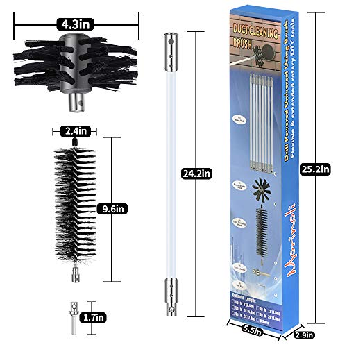 Morinoli Lint Remover for Dryer Duct Cleaning Kit with Extension Rob Extends Up Flexible Nylon Rods Extend to 16ft Multi-Use Synthetic Brush Heads Connect with Power