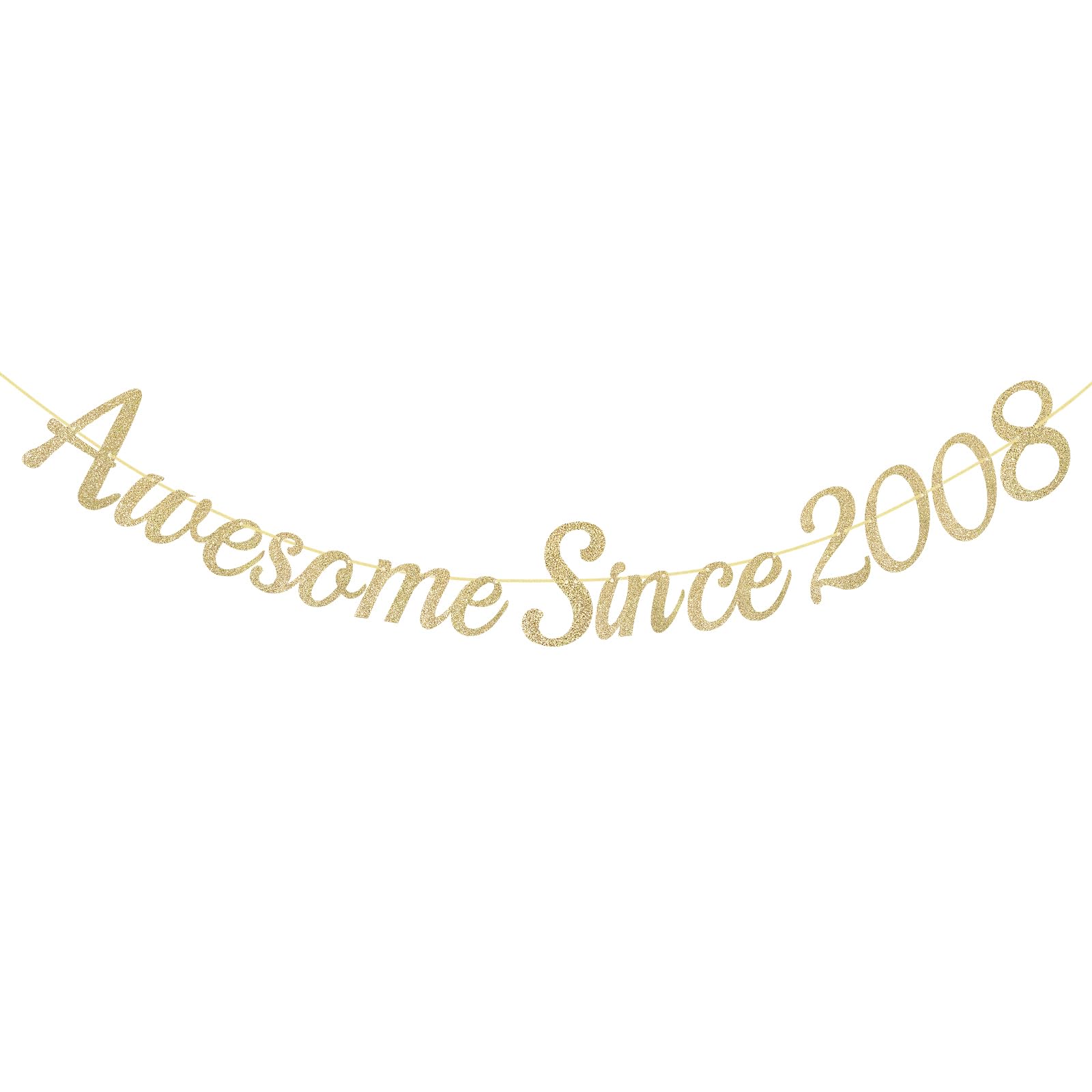 G2PLUS Pre-strung Happy 18th Birthday Banner: Glitter Champagne Gold 18th Birthday Party Decoration, Awesome Since 2008 Banner for Party Backdrop