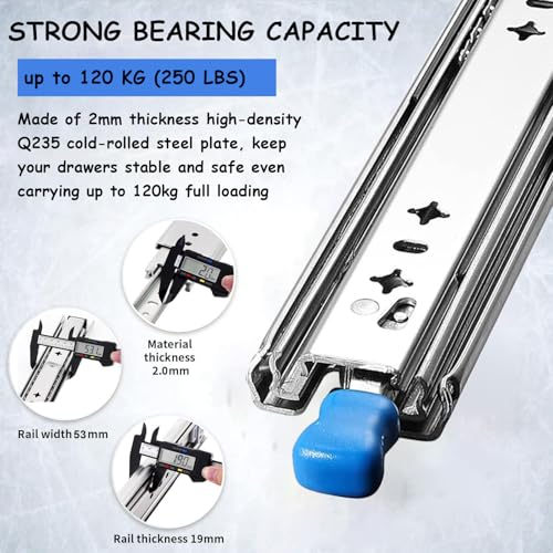 Robuste Schubladenschienen mit Schloss 1000mm, 3-fach gefaltete Vollauszug, Verriegelung Schwerlast Schubladenschienen, 120kg Tragkraft, Seitenmontage, Kugellager, industrielle Verriegelungsschiene