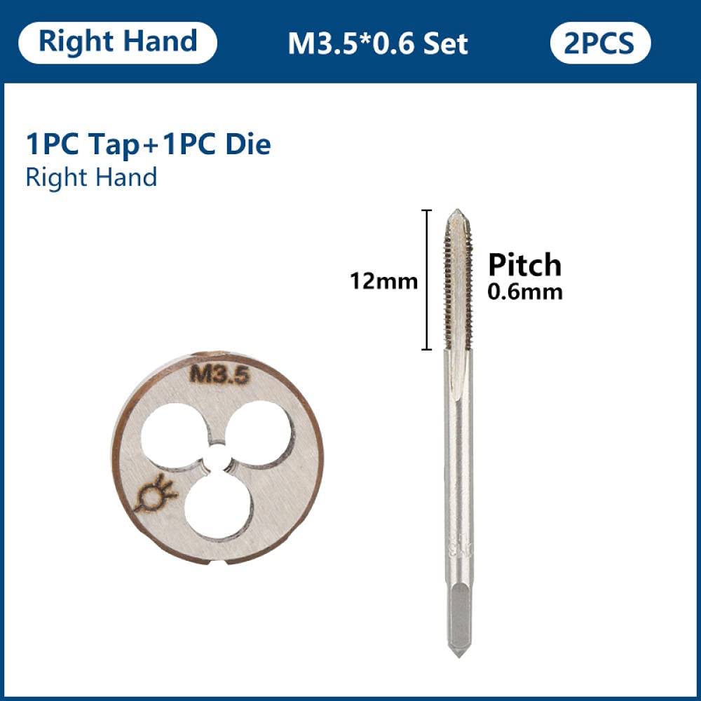 Juego de 2 machos de roscar métricos para máquina de Mano Derecha, miniherramientas de roscar M1.1, M2, M2.2, M2.5 y M3.5 (M3.5 x 0.6)