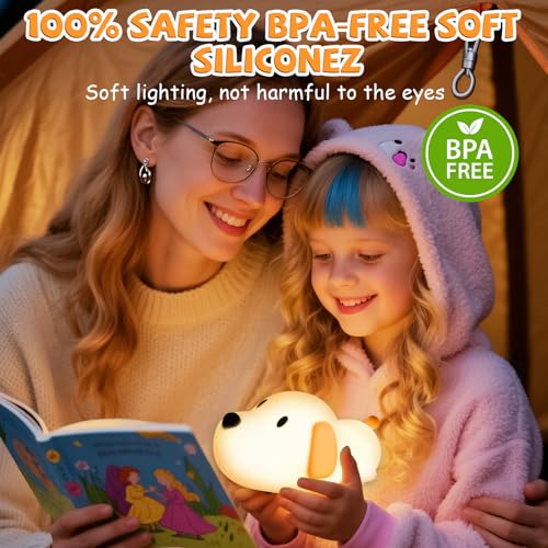 NXPZ LED Nachtlicht Kinder, Niedliche Silikon Hund Nachtlampe, Helligkeit Verstellbare Nachttischlampe mit 30/60 Minuten Timer-Funktion, USB-Aufladbar für Wohnzimmer, Kinderzimmer und Schlafzimmer