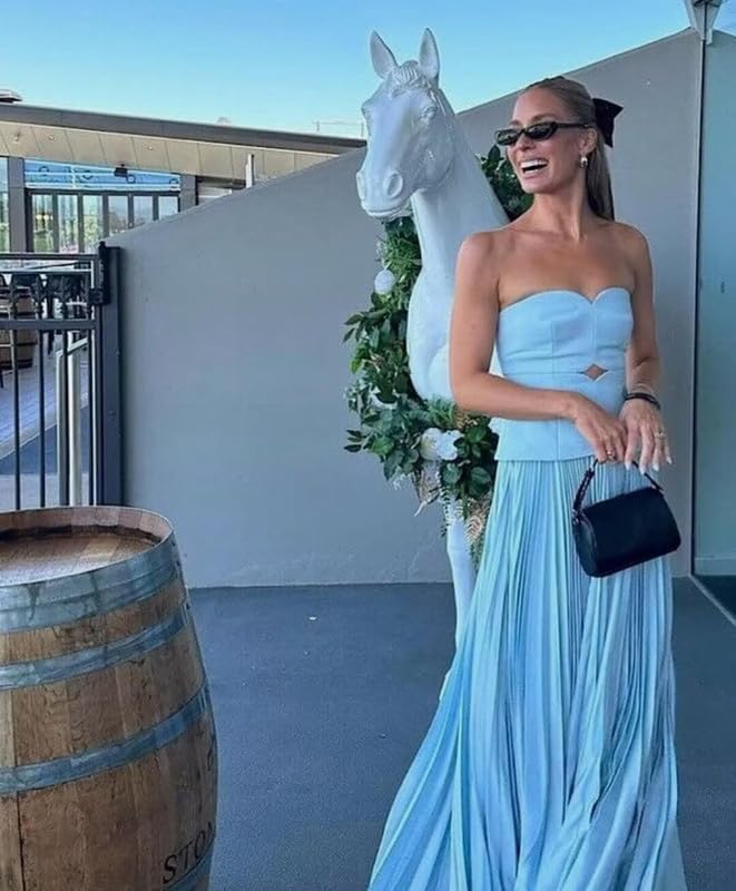 Women's Strapless Bridesmaid Dresses Satin A Line Long Wedding Guest Dress Long Pleated Evening Gown LA107 - Image 3