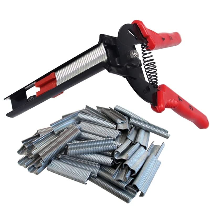 Alicates de anillo de uñas tipo M con 1200 clips M, abrazadera de jaula multifunción, kit de alicates para jaulas de animales, instalación de cercas, reparación de cercas, herramientas manuales (rojo)
