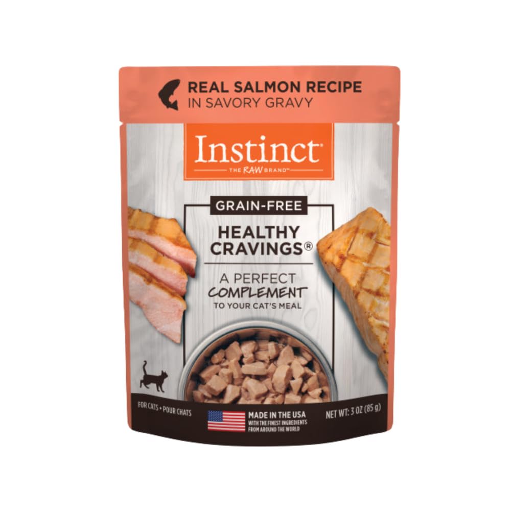 Instinct Healthy Cravings Grain Free Real Salmon Recipe Natural Wet Cat Food Topper, 3 oz. Pouches (Case of 24)