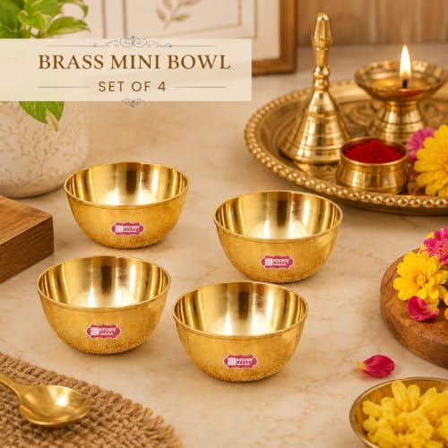Image of Kitchen Expert Small Brass Bowl | Set of 2 |20ml |Diya for Pooja | Oil Lamp for Mandir | Ideal for Puja /Prasad /Dia | Home Decor | Brass Dia for Diwali | Multipurpose|