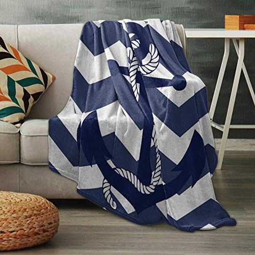 SUN-Shine Flannel Throw Blanket Nautical Sailing Blue Anchor,Warm Lightweight Blankets for Couch Sofa Bedroom Living Room White Stripe Chevron Ripple,Cozy Microfiber Stadium Throws All Seasons Use - Image 5