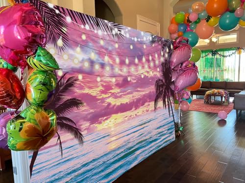 Summer Beach Sunset Backdrop Hawaiian Tropical Palm Trees Seaside Pink Sky Photography Background Sunset Ocean Wedding Baby Shower Birthday Luau Party Decorations Photo Booth Props (7x5FT) by YBOQSSJIA - Used condition - Image 5