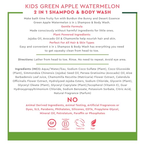Image of Desert Essence Kids 2-in-1 Shampoo & Body Wash 12.0 fl oz - Vegan, Gluten-Free. Cruelty-Free - Leaves Hair & Skin Nourished - Gentle Formula (Green Apple)