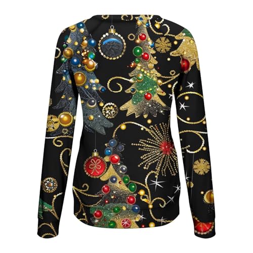 Christmas Sweatshirt for Women Crewneck Long Sleeve Glitter Xmas Tree Print Pullover Top Loose Casual Ugly Xmas Shirt3