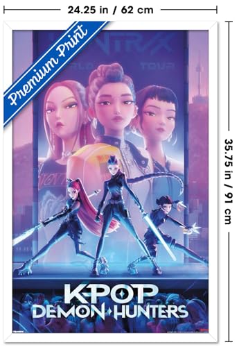 Image of Netflix KPop Demon Hunters (2025) - One Sheet Wall Poster, 34L inch x 22.4W inch, White Framed Version