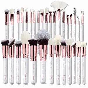 Pro Makeup Artist Brushes Set 32Pcs Luxury Goat Hair Horse Hair Makeup Brush Set for Face and Eyes by Bueart Design (Pearl White)