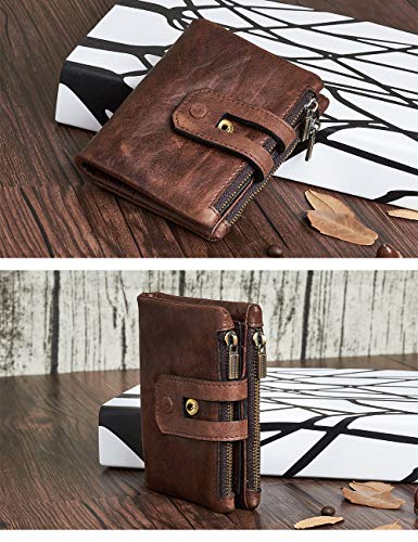 ManChDa Gifts for Fathers Day Men Leather RFID Blocking Bifold Double Zip Coin Pocket Card Case Wallet - Image 5