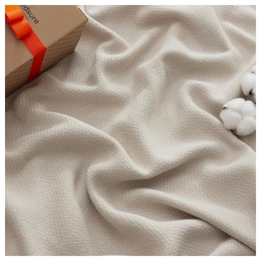 Bedsure GentleSoft 100% Cotton Blanket Queen Size for Bed - Breathable and Lightweight, Soft Cozy Textured Herringbone Woven Blanket for Summer, Linen Beige, 90x90 inches