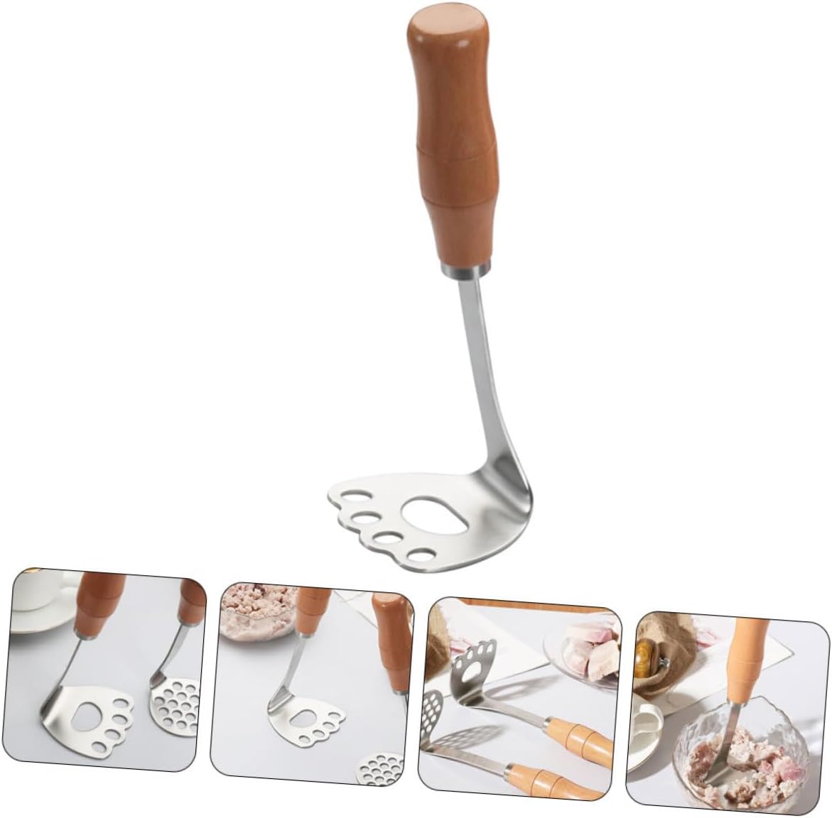 MAGICLULU 4pcs Ergonomic Potato Masher Stainless Steel Potato Presser for Mashed Fruit Puree Carrot Easy to Use Clean