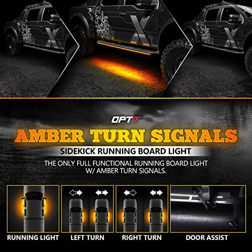 Opt7 2Pc 60" Sidekick Running Board Led Strips W/Amber Turn Signal, Drl, And White Courtesy Lights #TOP1