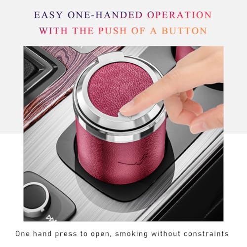 Image of Wevdn Car Ashtray with Lid, Detachable & Portable Stainless Steel Smokeless Ashtrays for Car, Mini Universal Smell Proof Windproof Car Ashtray with LED Blue Light, Car Accessories (Red)
