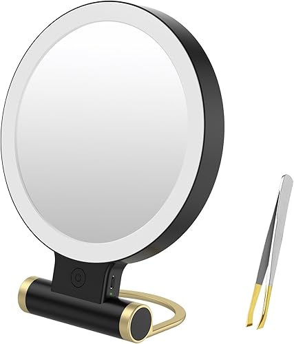 Miniatura 1 de Espejo de tocador negro con luces y espejo de aumento de 10x, decoración estética para niñas, dormitorio universitario, artículos esenciales de