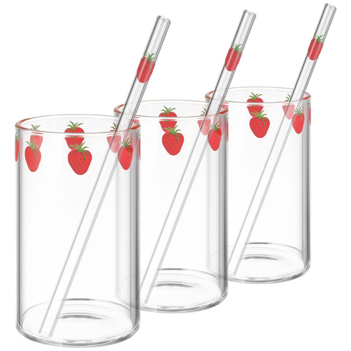 Verres à fraises transparents Alasum lot de 3 avec paille 300ml en verre borosilicate résistant