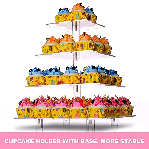 Cupcake Stand, 4 Tier Cupcake Stand For 50 Cupcakes, Square Tiered Cupcake Tower, Clear Acrylic Cupcake Holder, Dessert Stands For Party, Wedding, Birthday, Baby Shower, Halloween #TOP3