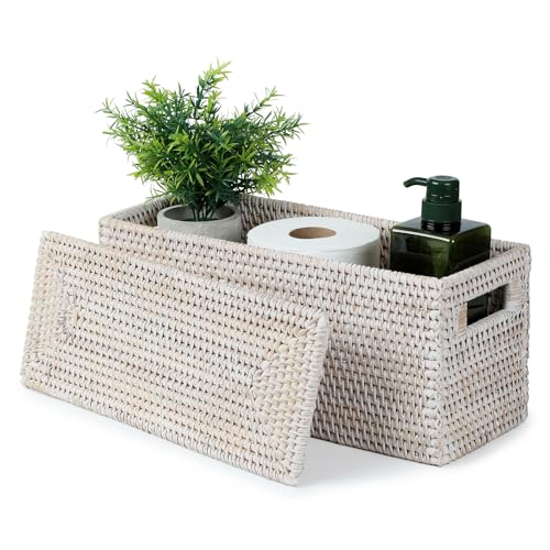 YANGQIHOME Toilet Paper Basket, Rattan Toilet Tank Basket for Bathroom,