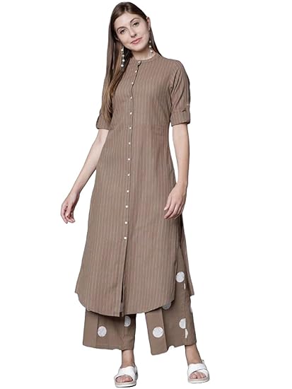 JALMALA's Elegant Brown Kurti-Palazzo Set in Cotton for Women and Teenage Girls