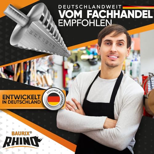 BAURIX® Stufenbohrer Ø5–35mm aus HSS Stahl für Metall, Kunststoff und Holz – Kreisrunde Löcher in einem Arbeitsgang – 10mm Tri-Schaft – passend für alle Bohrmaschinen & Akkuschrauber